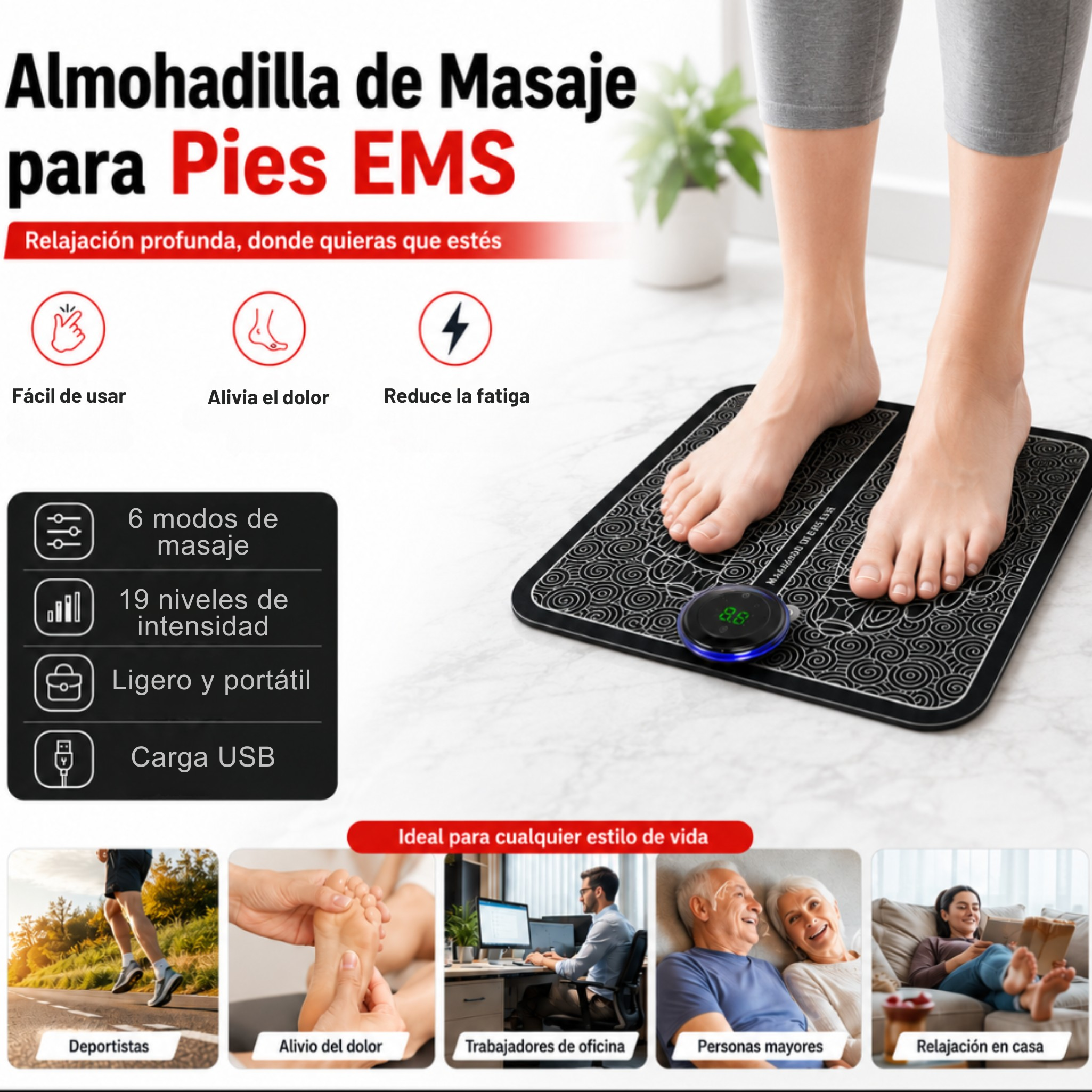 EMS Masajeador para Pies  – Decile Chau a Los Pies Cansados y Doloridos